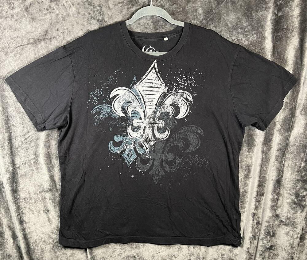 GUESS Fleur De Lis Graphic T Shirt Men’s XXL Black Distressed Logo Y2K